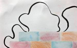 ブロック塀から見た入道雲 - つし 