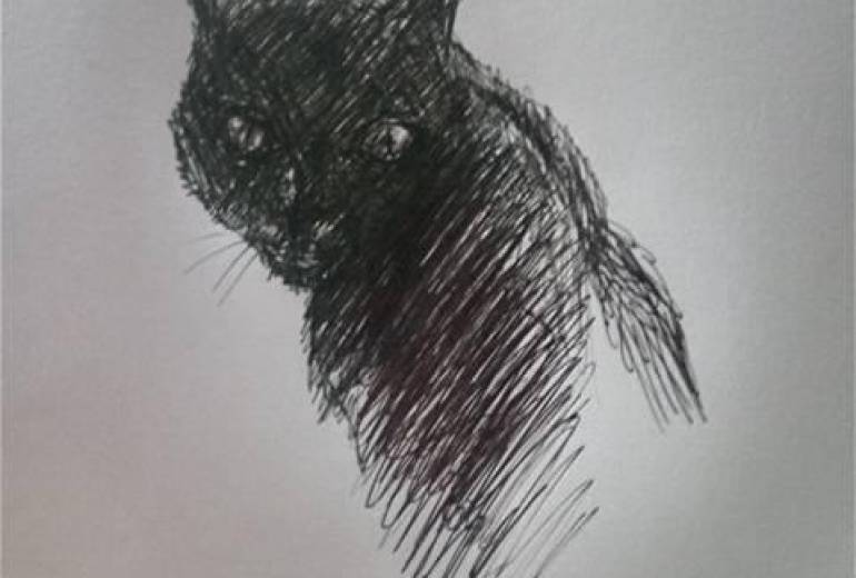 精神障がい者ドローイング作品 黒猫