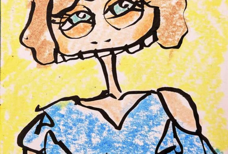 青い服を着た女性