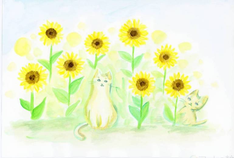 ひまわり畑とねこ　