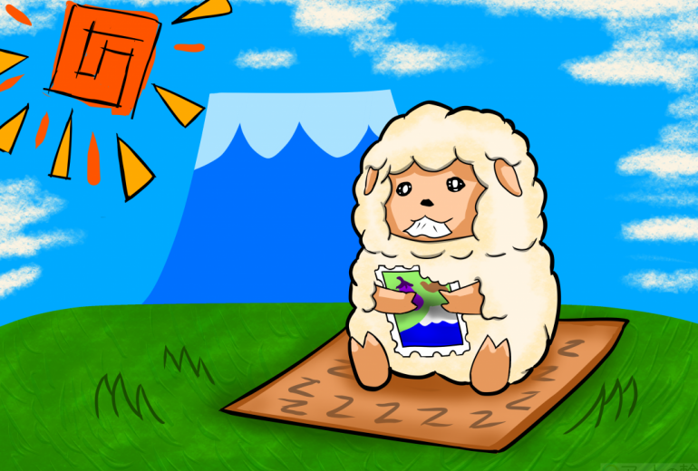 ピクニックする羊