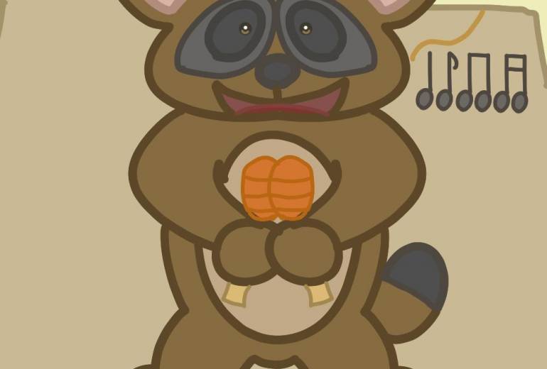 狸のぬいぐるみが歌っている所