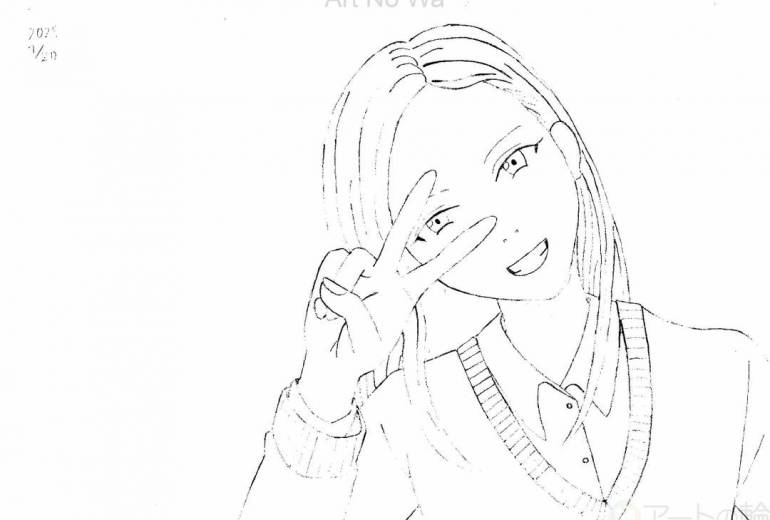 笑顔でピースする女子高生