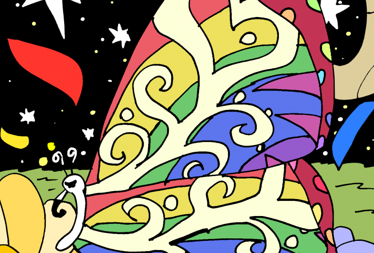 夜に輝く七色の蝶