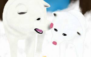 花と秋田犬「福寿草」(秋田犬・白毛) - 華凪