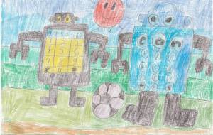 おもちゃロボのサッカー試合 - ろんしょん画伯 