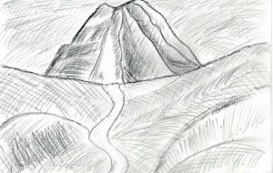 木炭で描いた山と川 - 月景舎