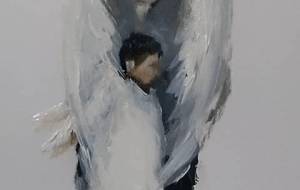 おじいちゃん天使と孫天使、喜び、愛、幸福 - 真鍋哲地 