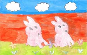 うさぎがこがね色で遊んでいる - あーちゃん