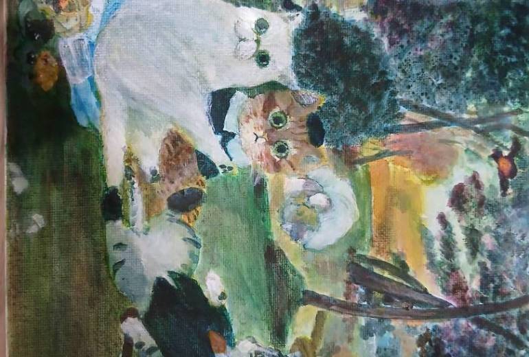 草上のニャンコ(マネ「草上の昼食」より)