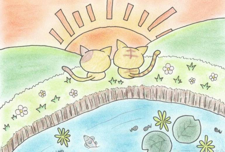 日本晴れの夕日