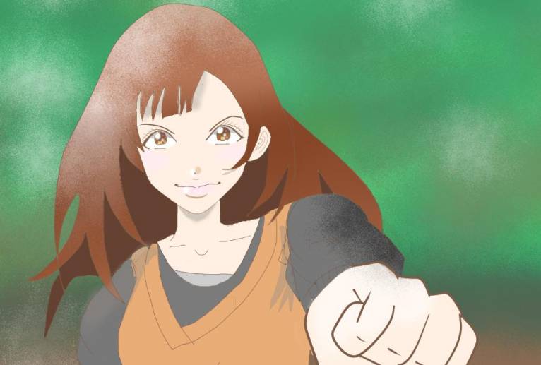 正拳突きする女性 - 金垣魯文 