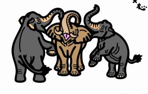インドゾウとアフリカゾウ - シマハイエナ