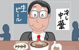 サラリーマンが食堂で御飯を食べている所 - アクター 