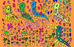 恐竜のお花見　 - 工房はんど　mizuki 