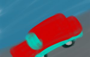 疾走する赤い車と月 - 西原永恵 