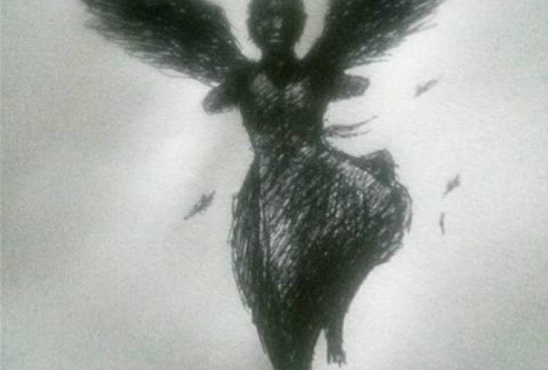 黒人身体的障がい者天使絵画作品（福祉的アート）