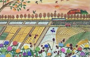 夕陽に染まる秋の田園風景 - 赤﨑ゆみ子 