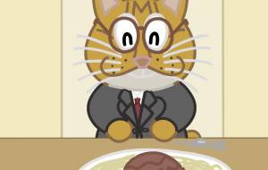 茶トラ猫がランチで食事をしている所 - アクター 