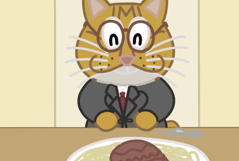 茶トラ猫がランチで食事をしている所