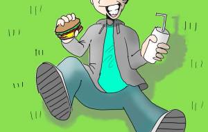 野原でハンバーガーとドリンクを食す男の子ver2.0 - 金垣魯文