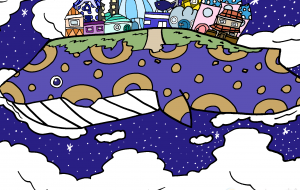 空飛ぶクジラと都会の街並み - ましゅまろまかろん