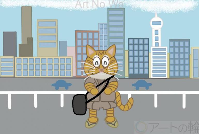 茶トラ猫が街を歩いている所