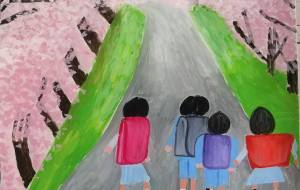 春　桜の下のランドセル - わかな 