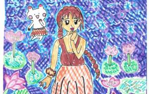 蓮の花に囲まれた少女の夏の思い出 - ねむねむちゃん 