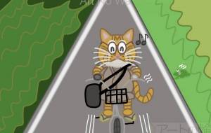 茶トラ猫が自転車に乗って出掛ける所 - アクター 