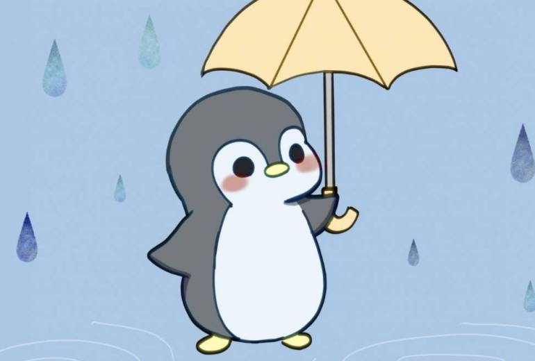 ペンギンと雨