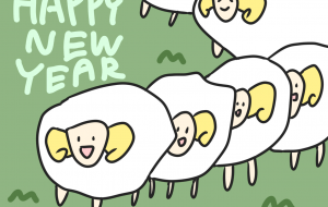 メェでたいあけおメェひつじたち - ネットスクウェアNET年賀状 ✕ 障がい者アート協会【2027年未（ひつじ）年賀状】 NS2027 