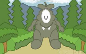 森の中でミクロンモンスターが歩いている所 - アクター 