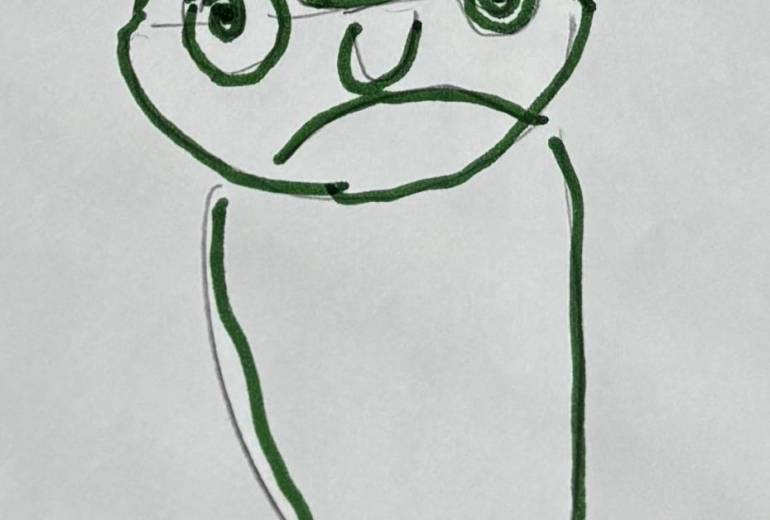 びっくりしているカエルくん
