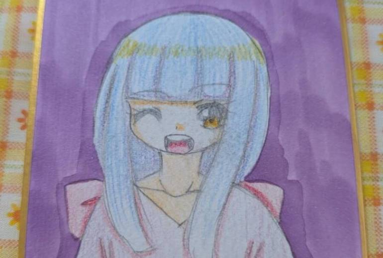 手描きイラスト　豆色紙　女の子