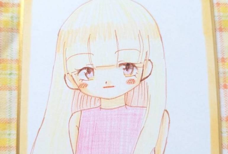 手描きイラスト　金髪ロングの女の子