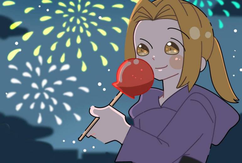 花火とりんご飴