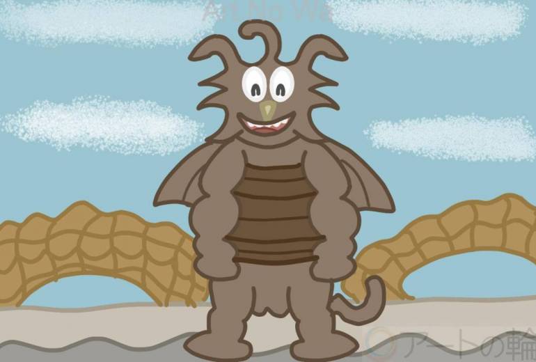 ベルゴンが橋の近くで飛ぶ練習をしている所