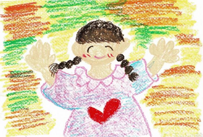 クレヨンで描いた自画像