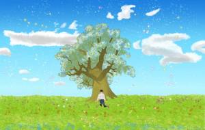 星の雨と木の所で休んでいる人です。 - 朝晩(あさばん) 