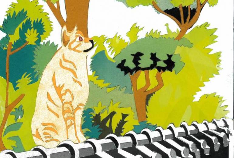 堀の瓦の上の猫